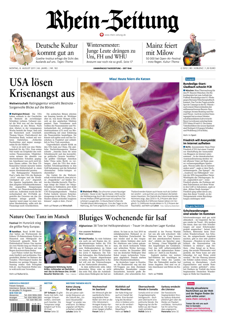 Rhein-Zeitung Koblenz & Region vom Montag, 08.08.2011