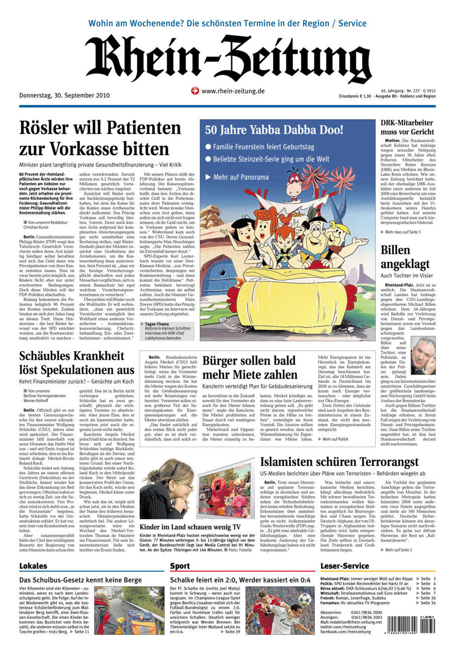 Rhein-Zeitung Koblenz & Region vom Donnerstag, 30.09.2010