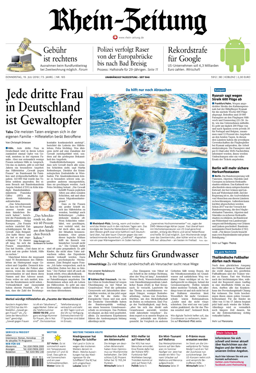 Rhein-Zeitung Koblenz & Region vom Donnerstag, 19.07.2018
