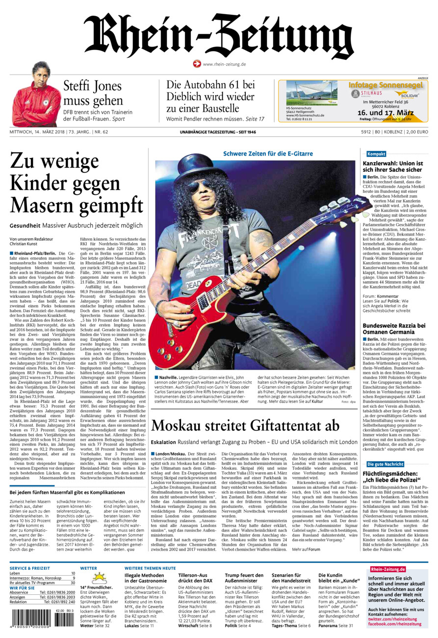 Rhein-Zeitung Koblenz & Region vom Mittwoch, 14.03.2018
