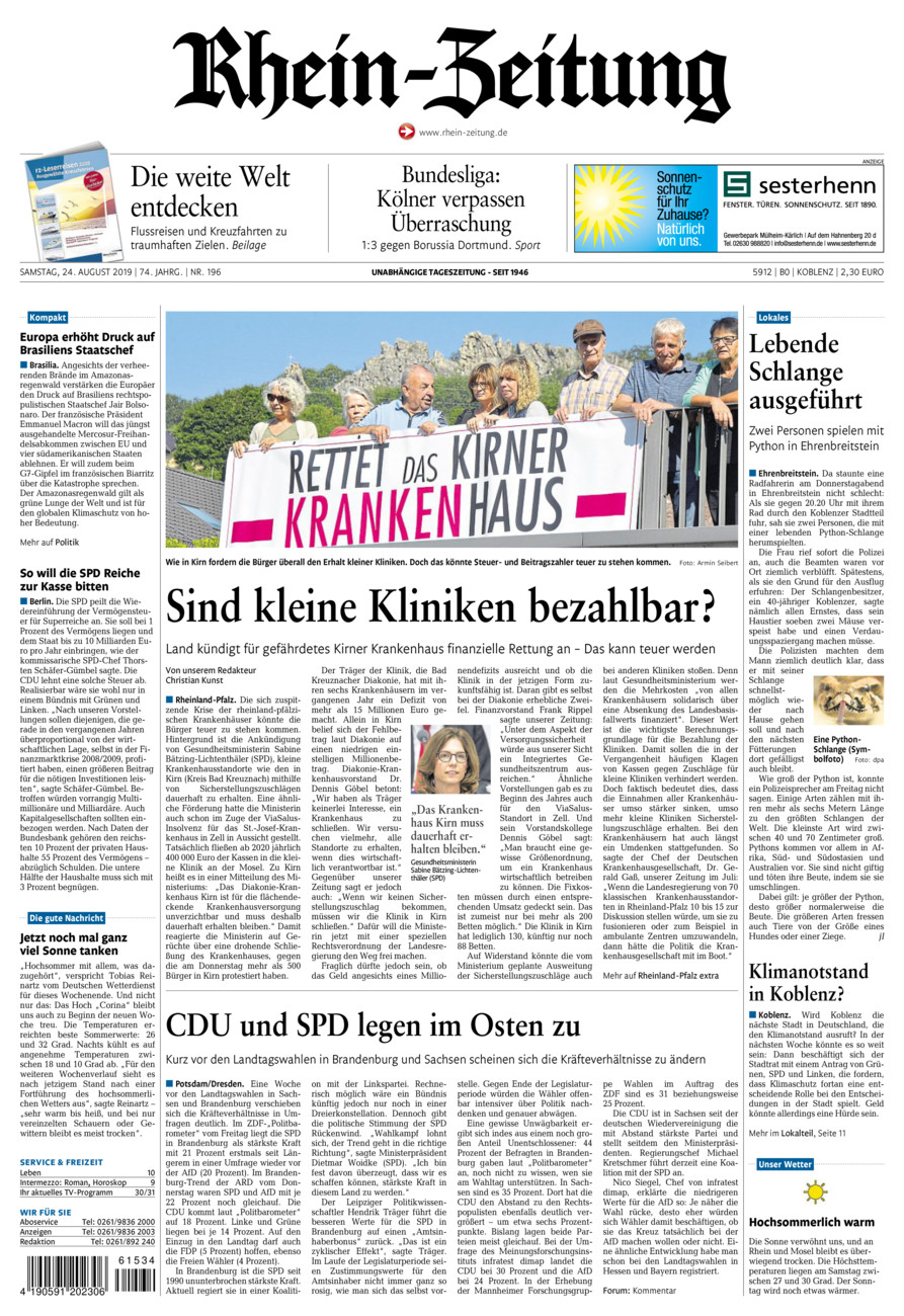 Rhein-Zeitung Koblenz & Region vom Samstag, 24.08.2019