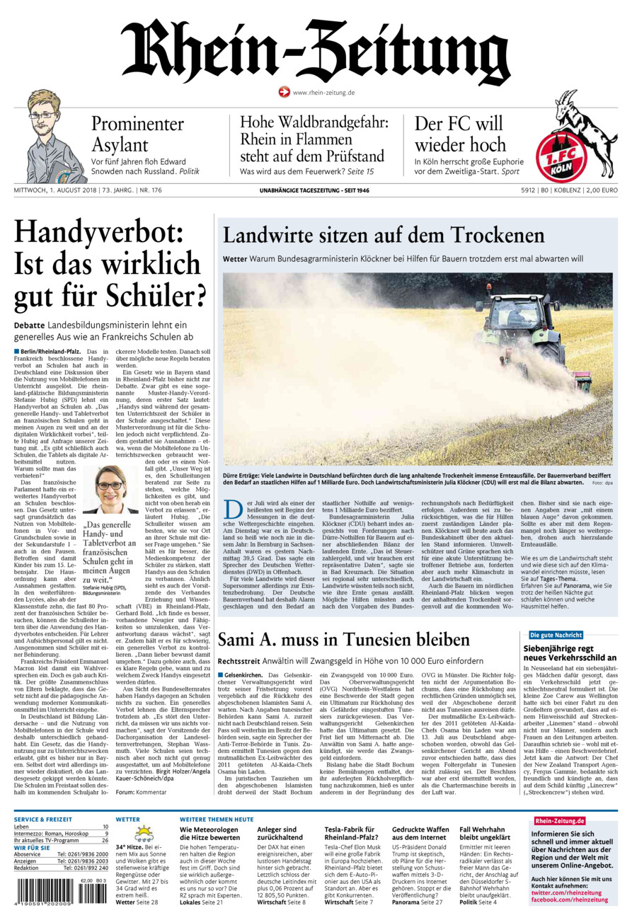 Rhein-Zeitung Koblenz & Region vom Mittwoch, 01.08.2018