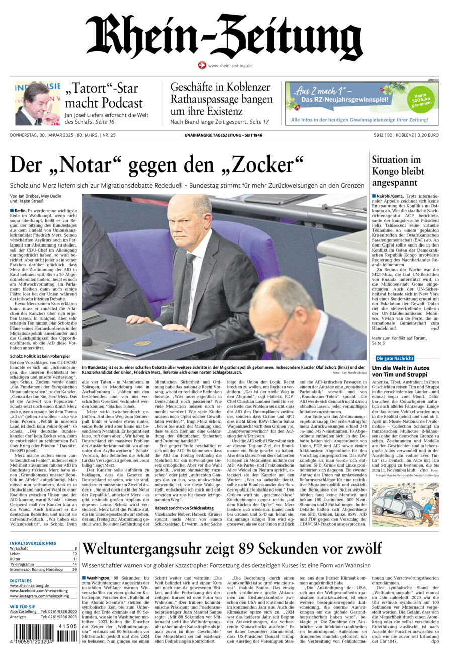 Rhein-Zeitung Koblenz & Region vom Donnerstag, 30.01.2025