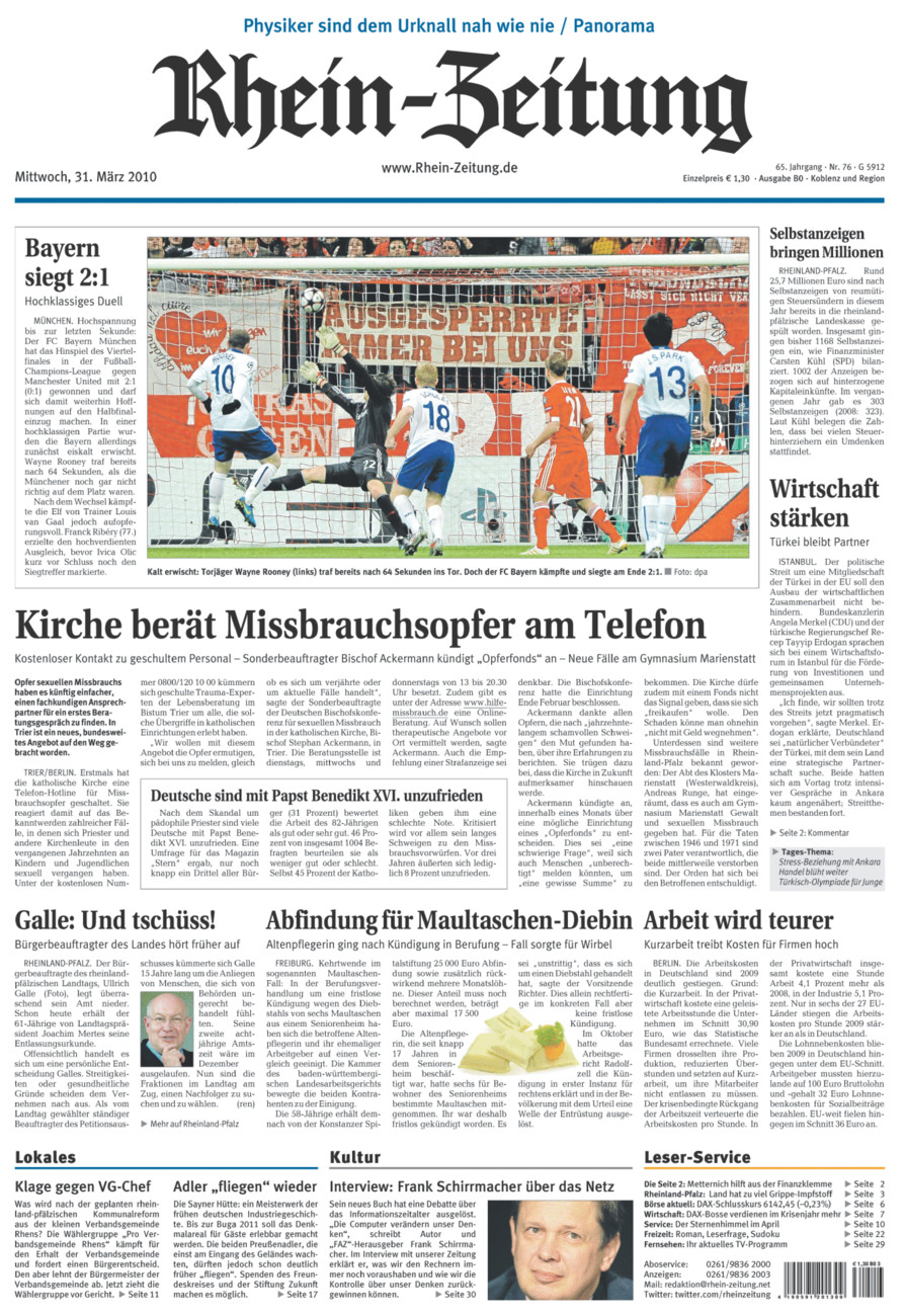 Rhein-Zeitung Koblenz & Region vom Mittwoch, 31.03.2010