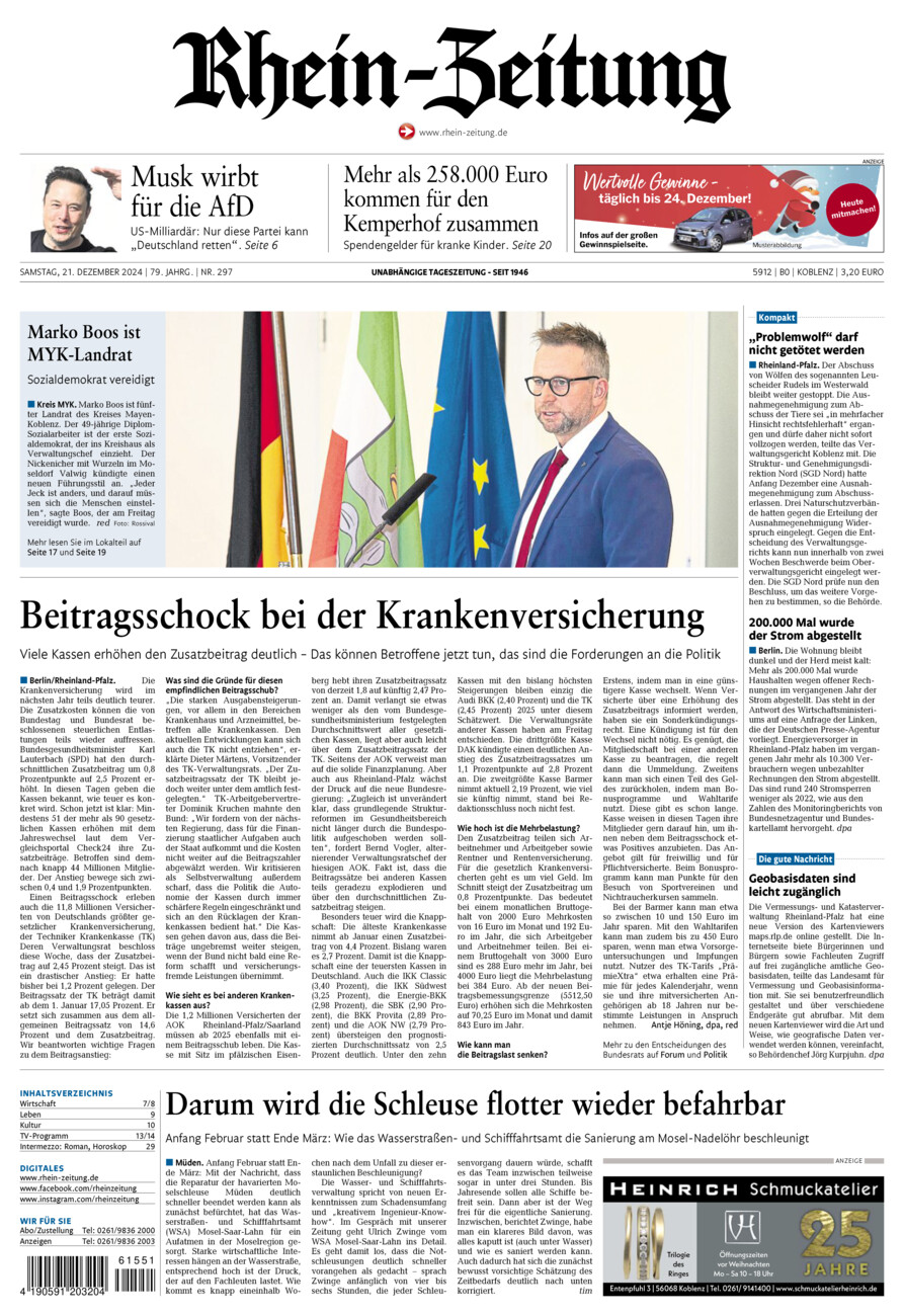 Rhein-Zeitung Koblenz & Region vom Samstag, 21.12.2024