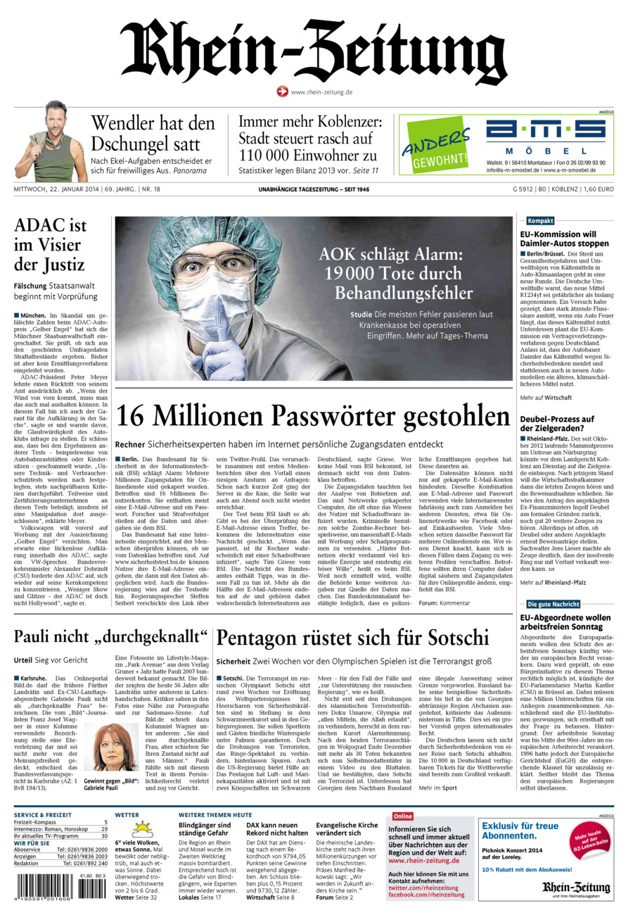 Rhein-Zeitung Koblenz & Region vom Mittwoch, 22.01.2014