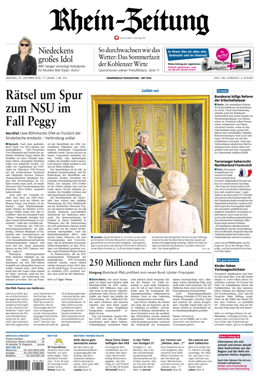 Rhein-Zeitung Koblenz & Region vom Samstag, 15.10.2016
