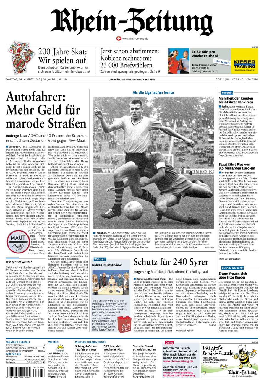 Rhein-Zeitung Koblenz & Region vom Samstag, 24.08.2013