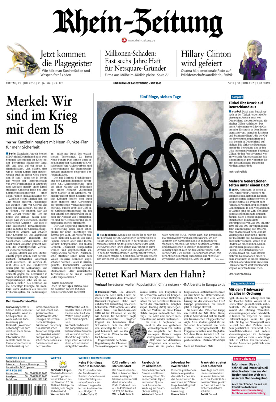 Rhein-Zeitung Koblenz & Region vom Freitag, 29.07.2016