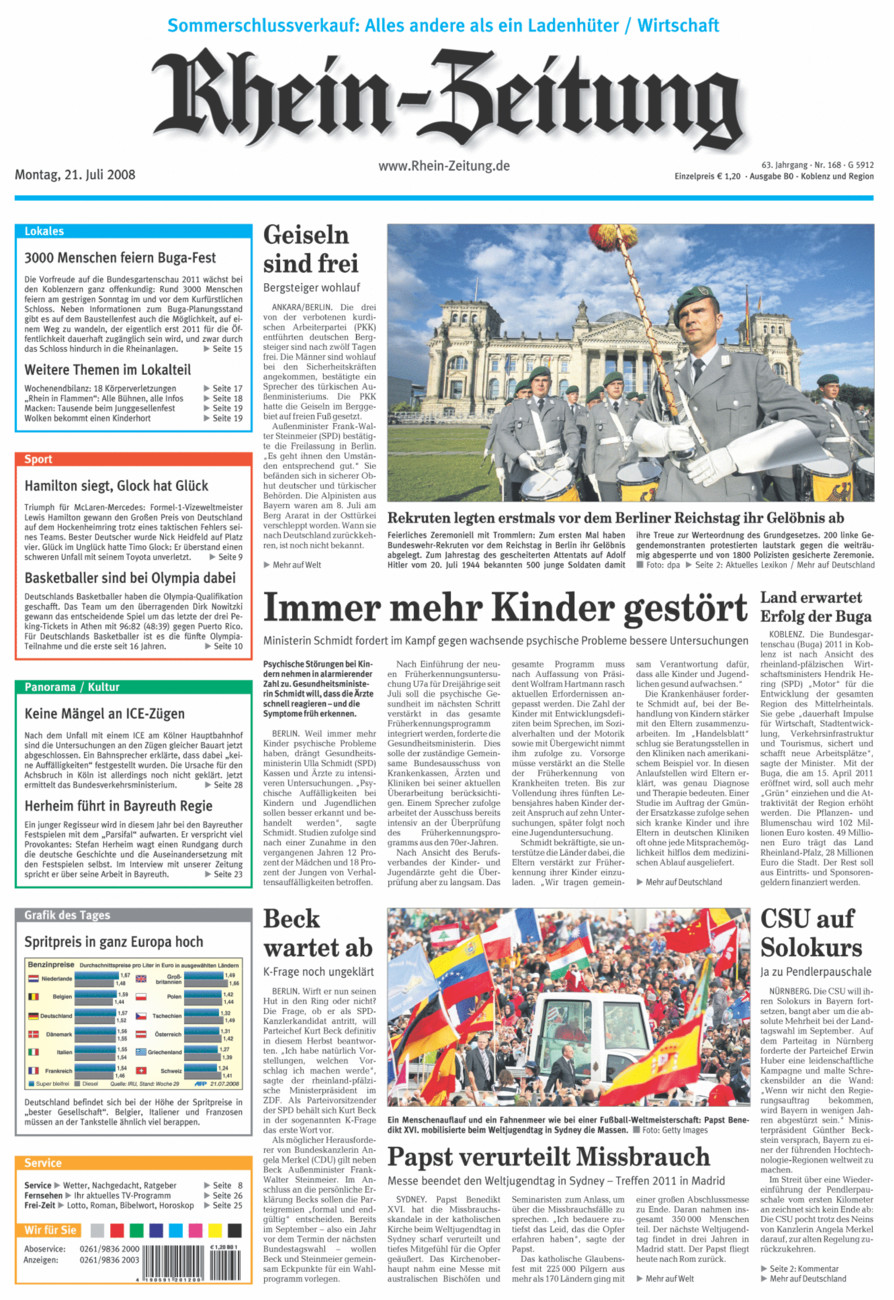 Rhein-Zeitung Koblenz & Region vom Montag, 21.07.2008