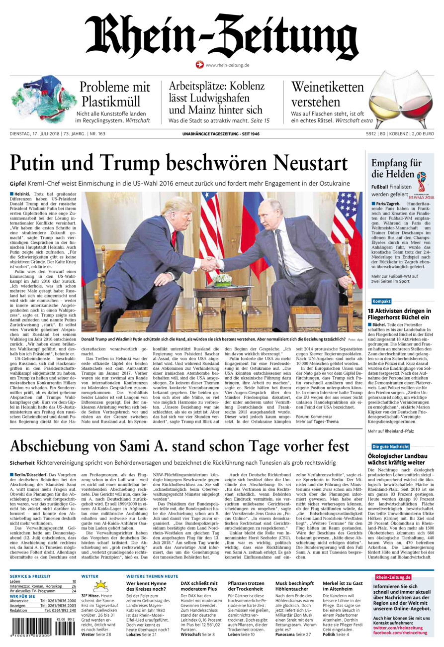 Rhein-Zeitung Koblenz & Region vom Dienstag, 17.07.2018