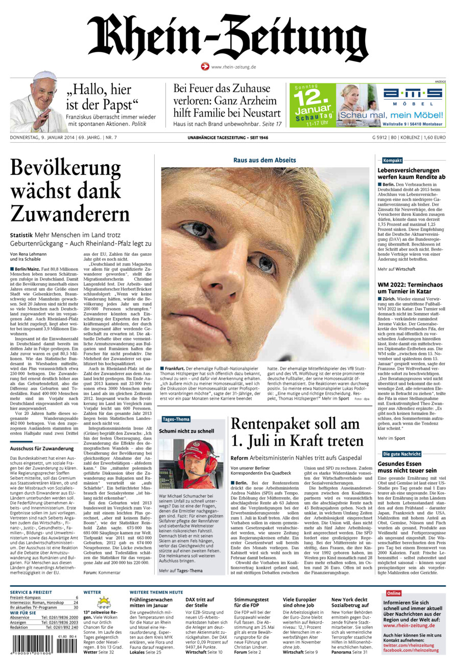 Rhein-Zeitung Koblenz & Region vom Donnerstag, 09.01.2014