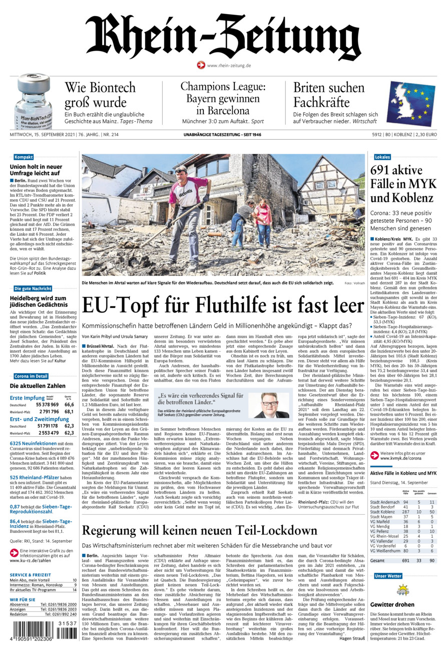 Rhein-Zeitung Koblenz & Region vom Mittwoch, 15.09.2021