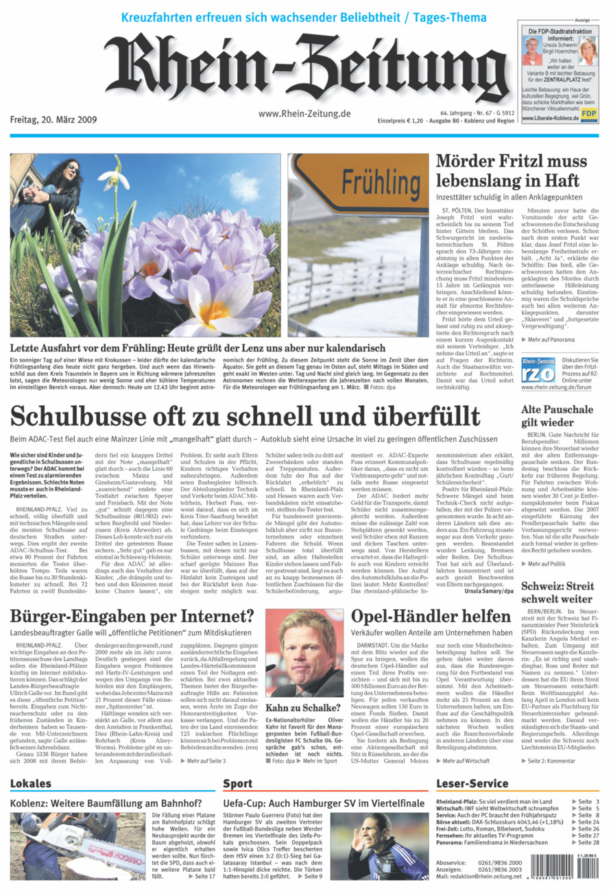 Rhein-Zeitung Koblenz & Region vom Freitag, 20.03.2009