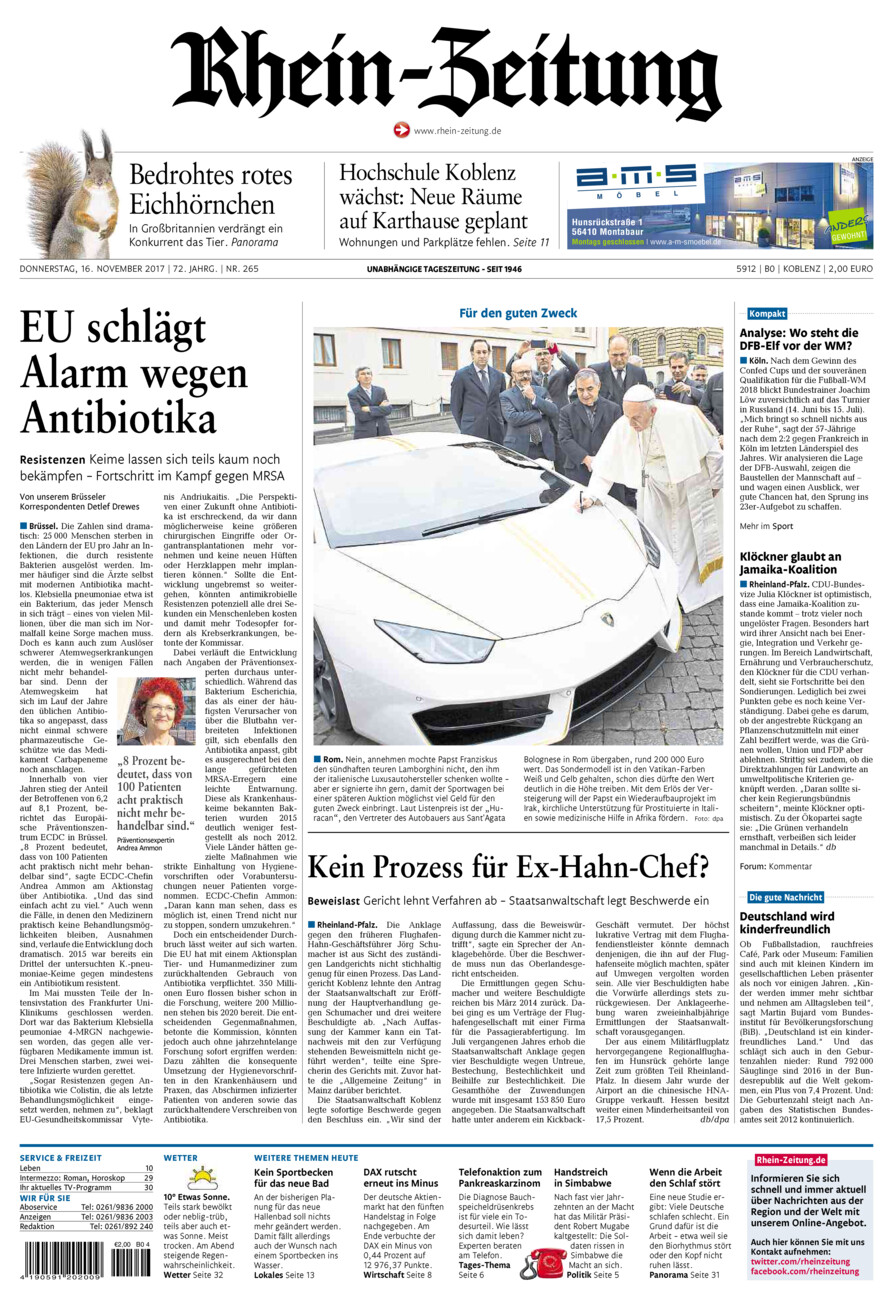 Rhein-Zeitung Koblenz & Region vom Donnerstag, 16.11.2017