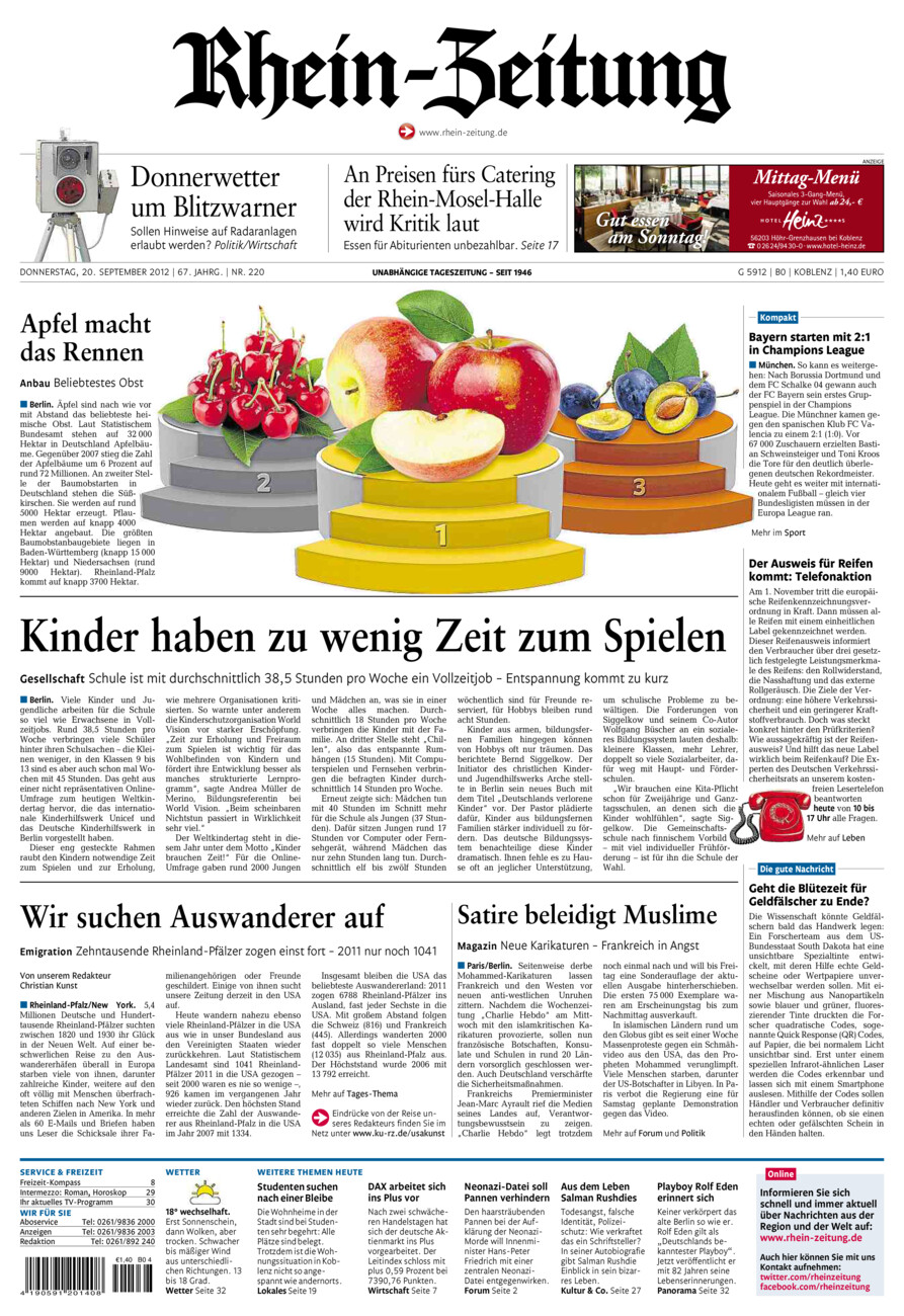 Rhein-Zeitung Koblenz & Region vom Donnerstag, 20.09.2012