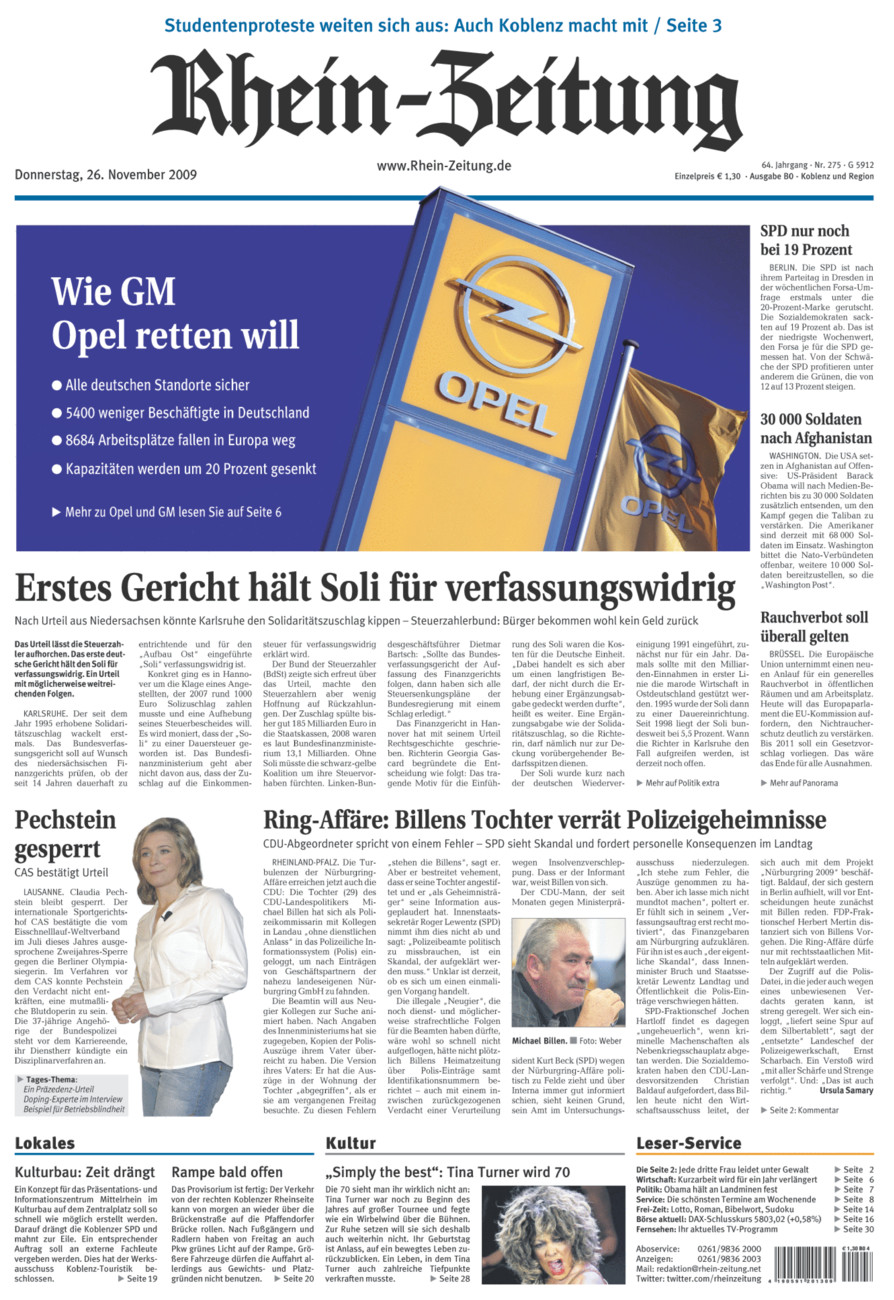 Rhein-Zeitung Koblenz & Region vom Donnerstag, 26.11.2009