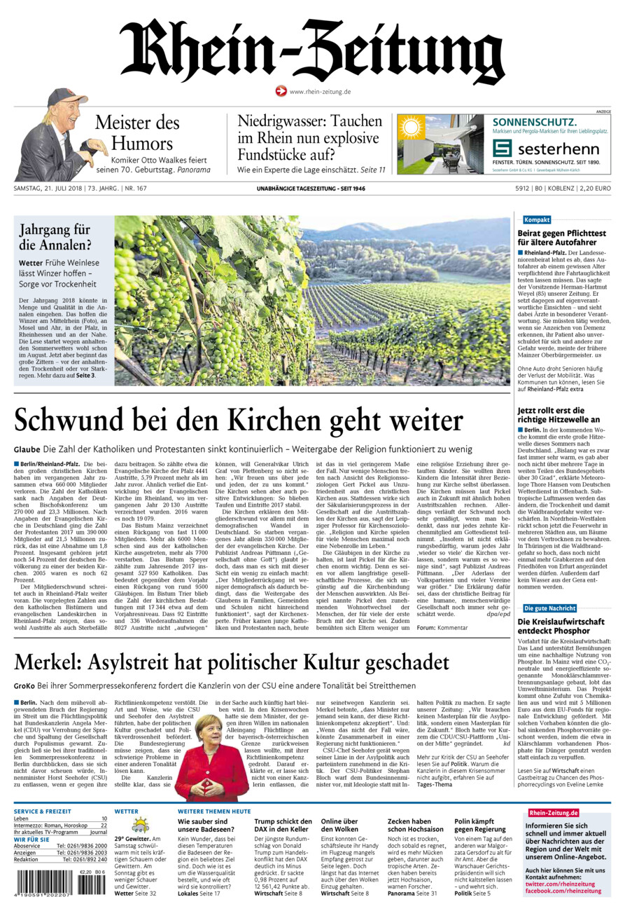 Rhein-Zeitung Koblenz & Region vom Samstag, 21.07.2018