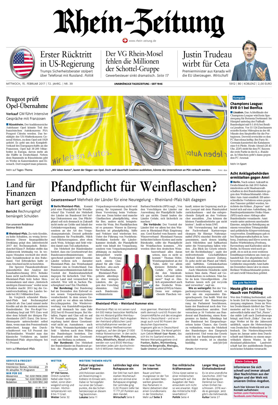 Rhein-Zeitung Koblenz & Region vom Mittwoch, 15.02.2017