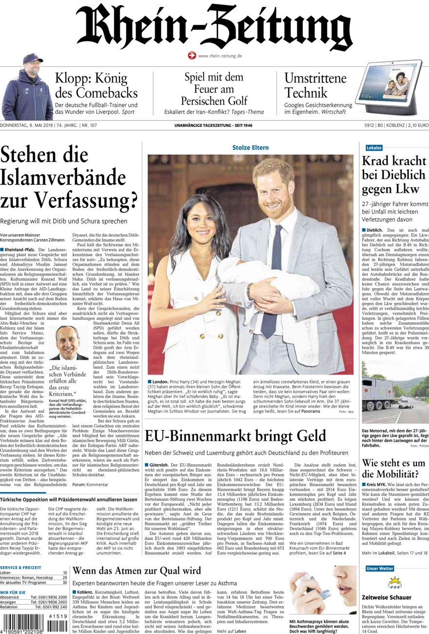 Rhein-Zeitung Koblenz & Region vom Donnerstag, 09.05.2019