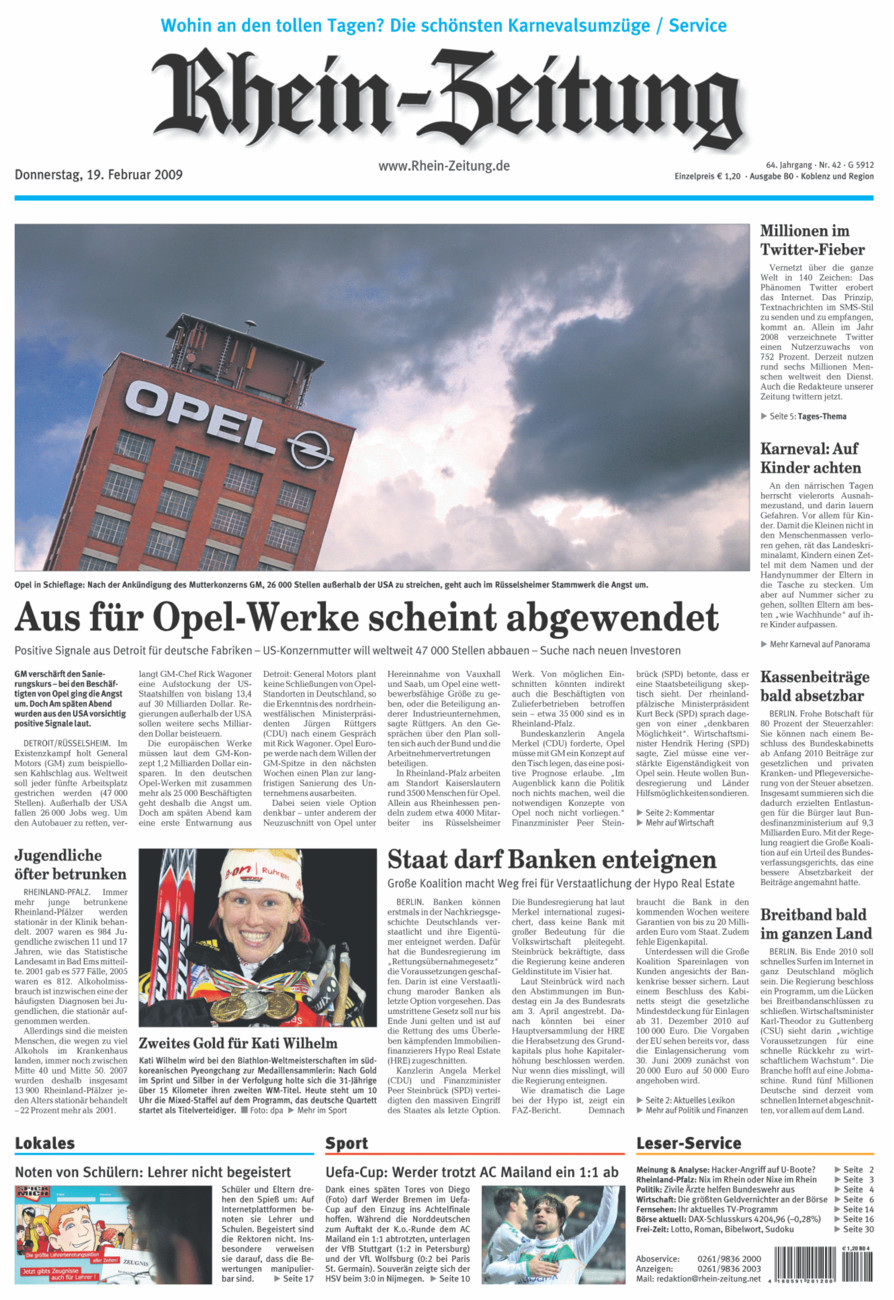 Rhein-Zeitung Koblenz & Region vom Donnerstag, 19.02.2009