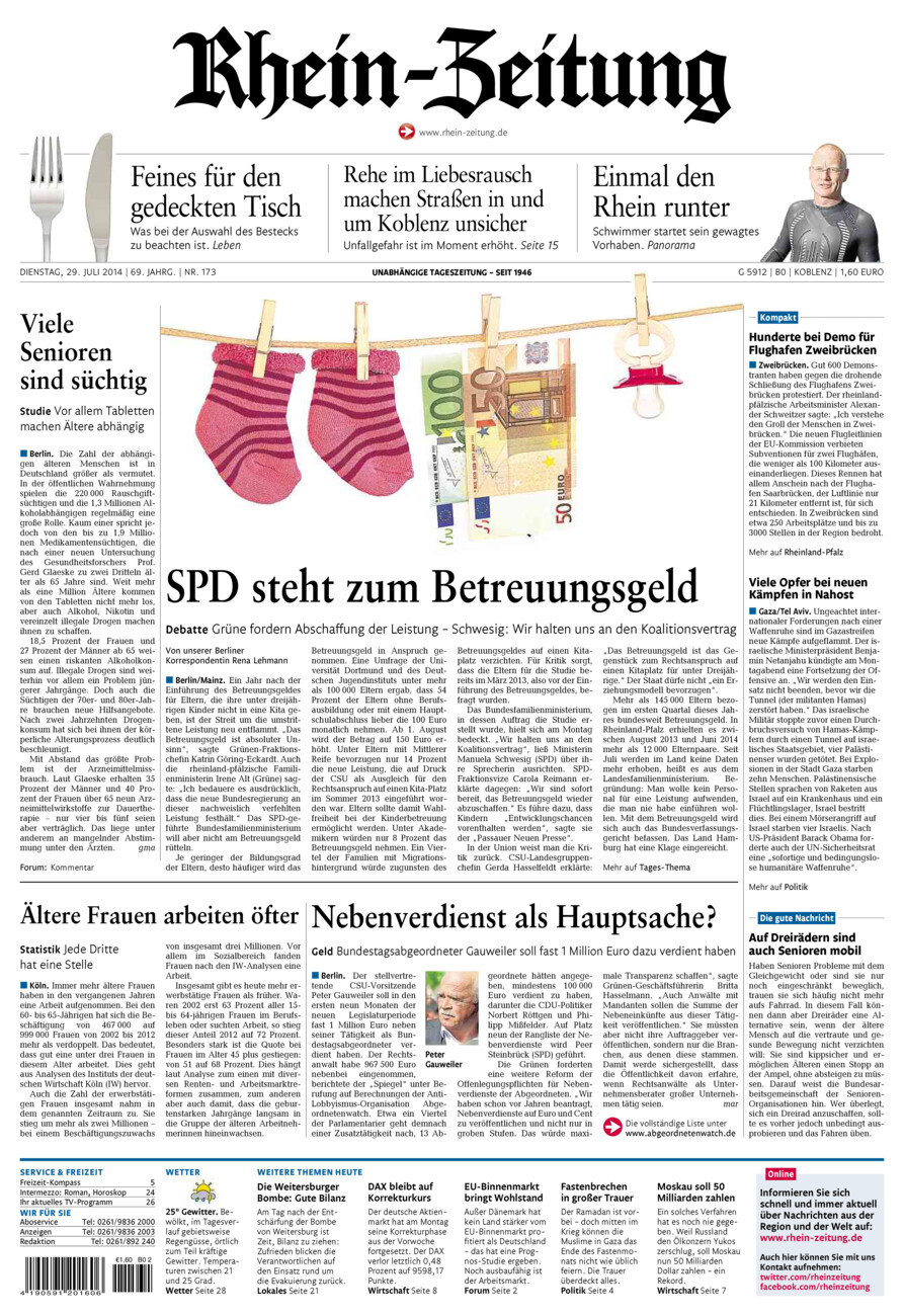 Rhein-Zeitung Koblenz & Region vom Dienstag, 29.07.2014