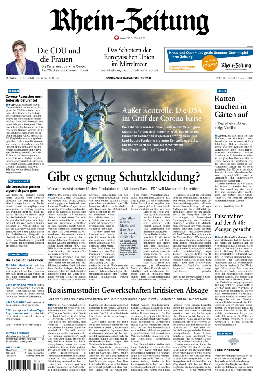 Rhein-Zeitung Koblenz & Region vom Mittwoch, 08.07.2020