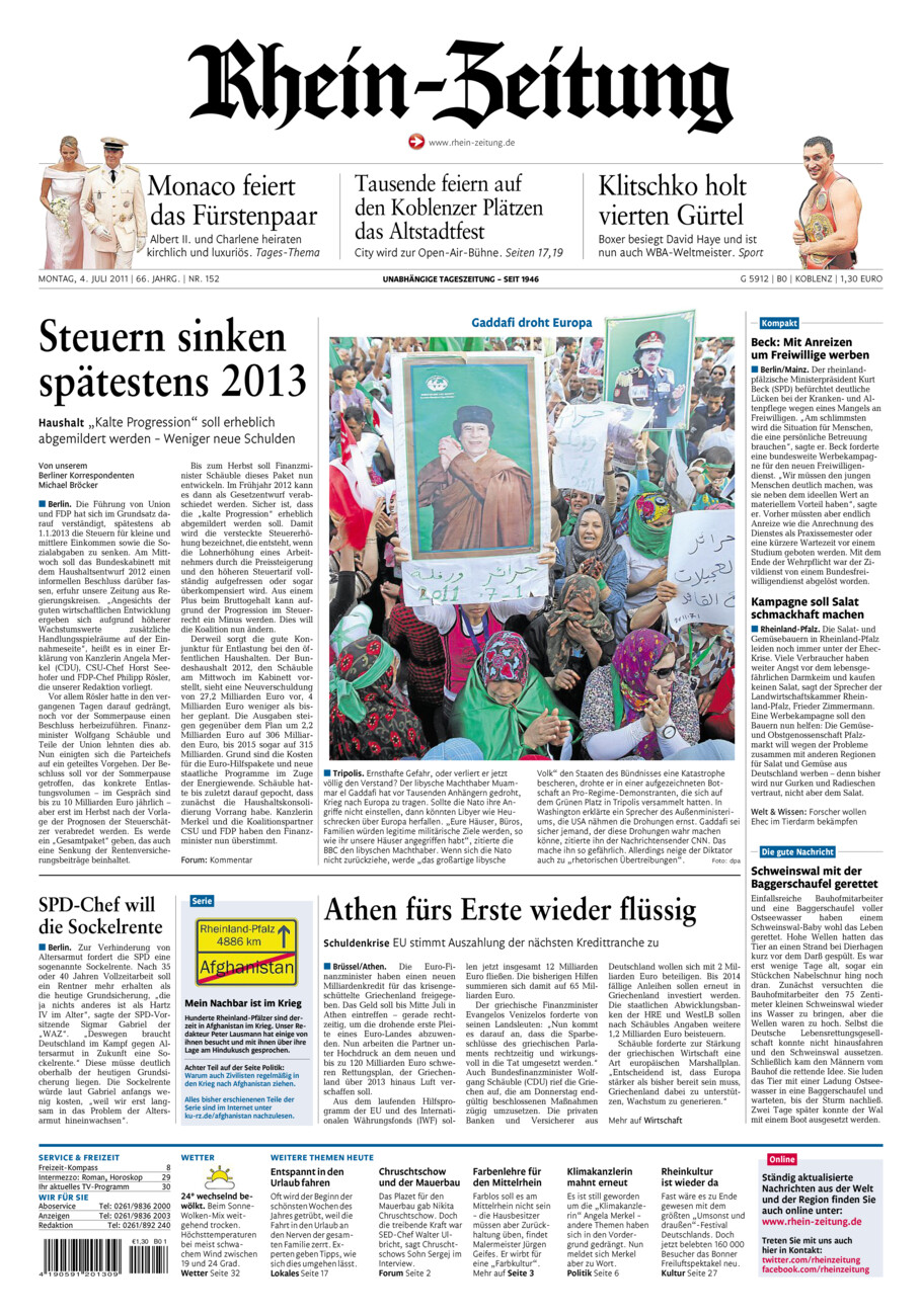 Rhein-Zeitung Koblenz & Region vom Montag, 04.07.2011