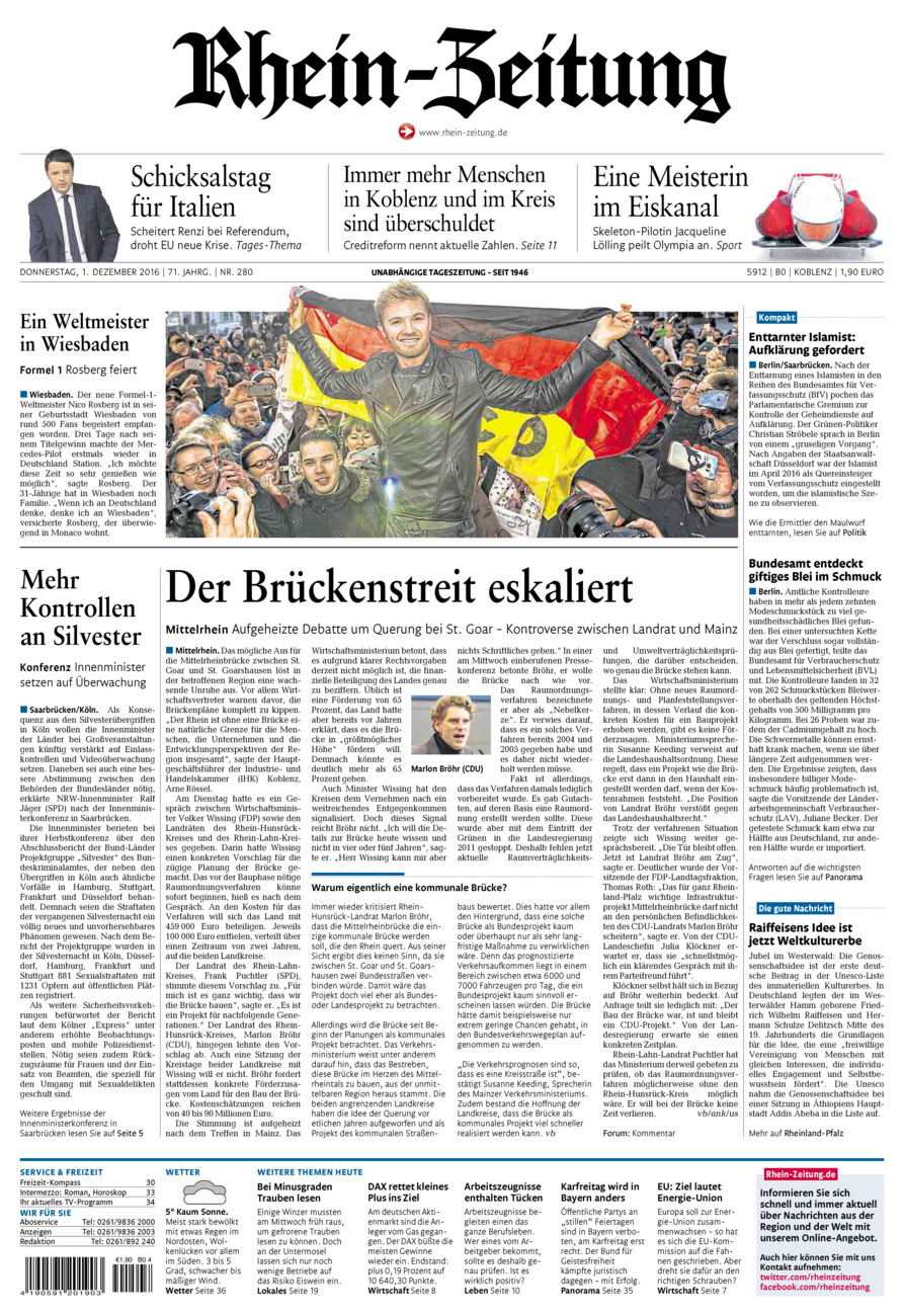 Rhein-Zeitung Koblenz & Region vom Donnerstag, 01.12.2016