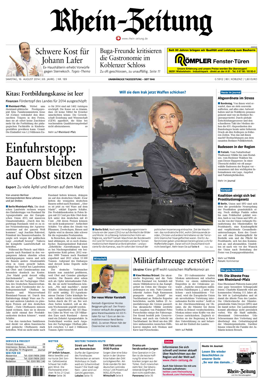 Rhein-Zeitung Koblenz & Region vom Samstag, 16.08.2014