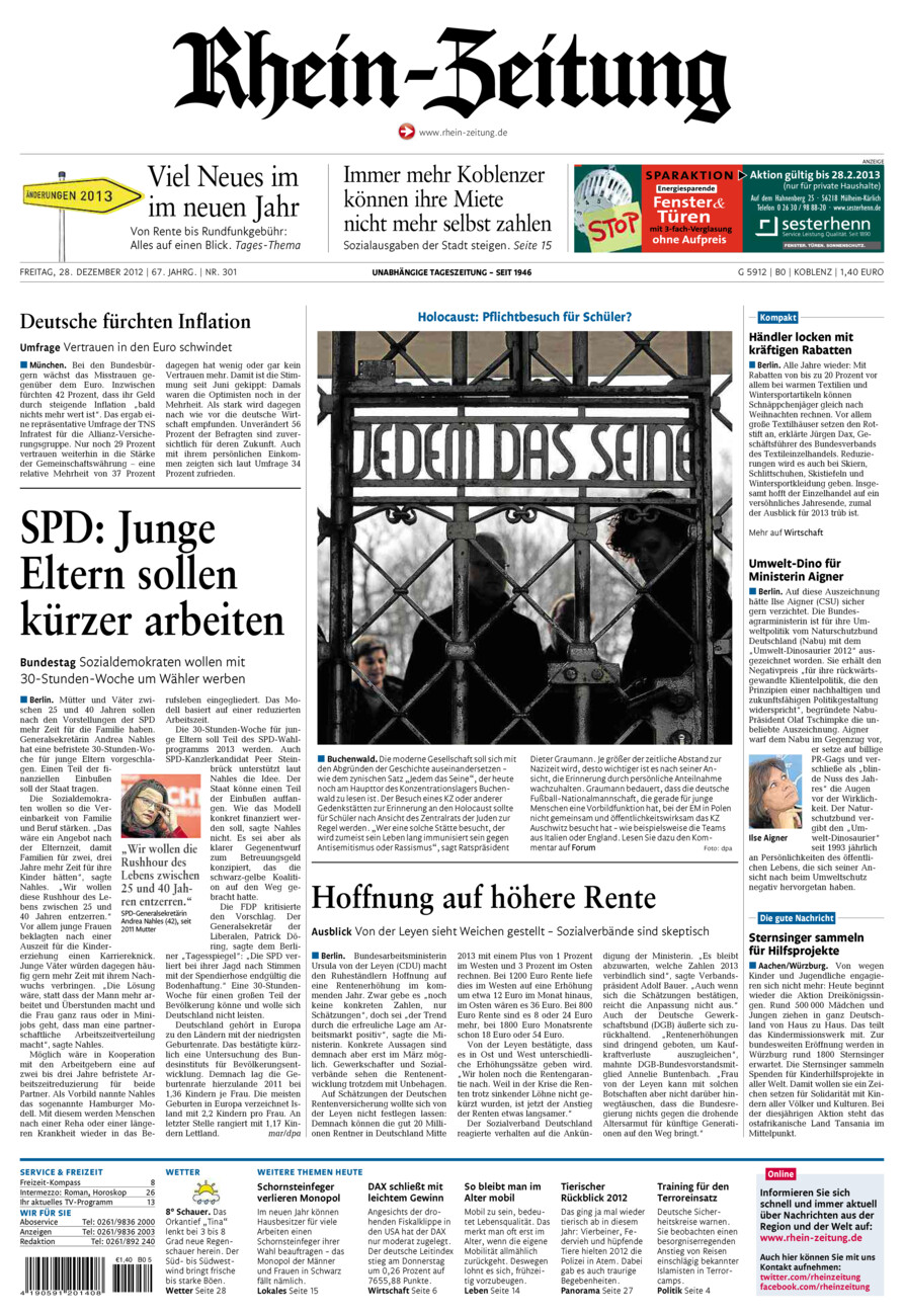 Rhein-Zeitung Koblenz & Region vom Freitag, 28.12.2012