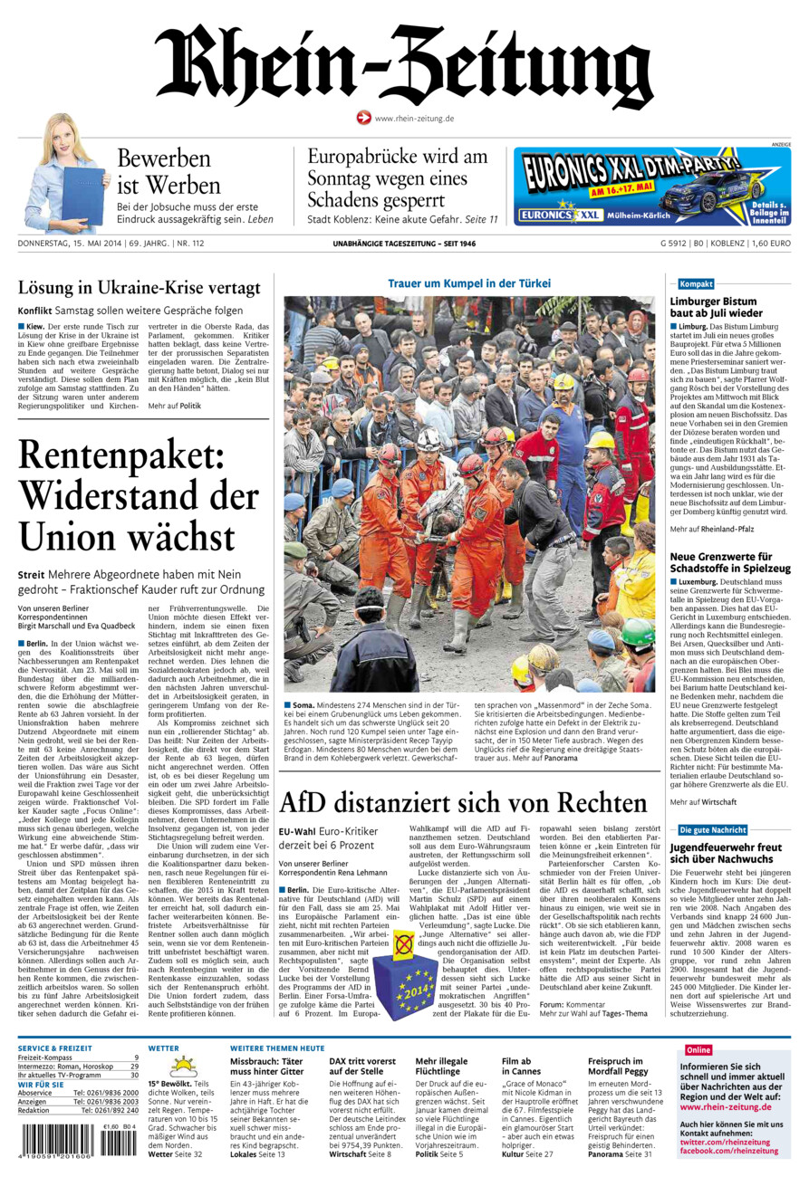 Rhein-Zeitung Koblenz & Region vom Donnerstag, 15.05.2014