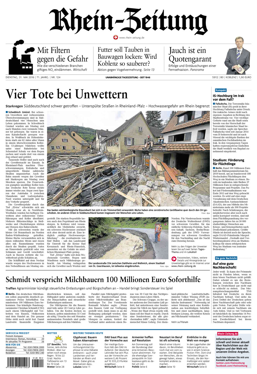 Rhein-Zeitung Koblenz & Region vom Dienstag, 31.05.2016
