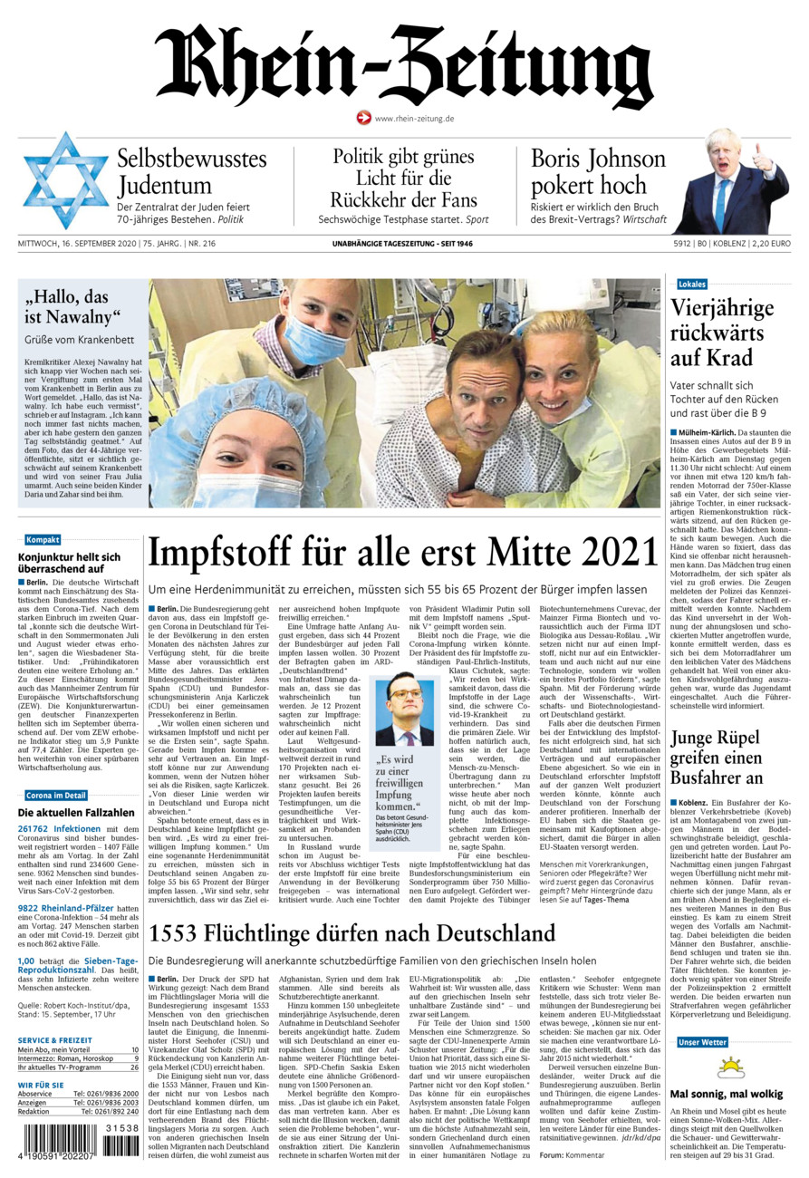 Rhein-Zeitung Koblenz & Region vom Mittwoch, 16.09.2020