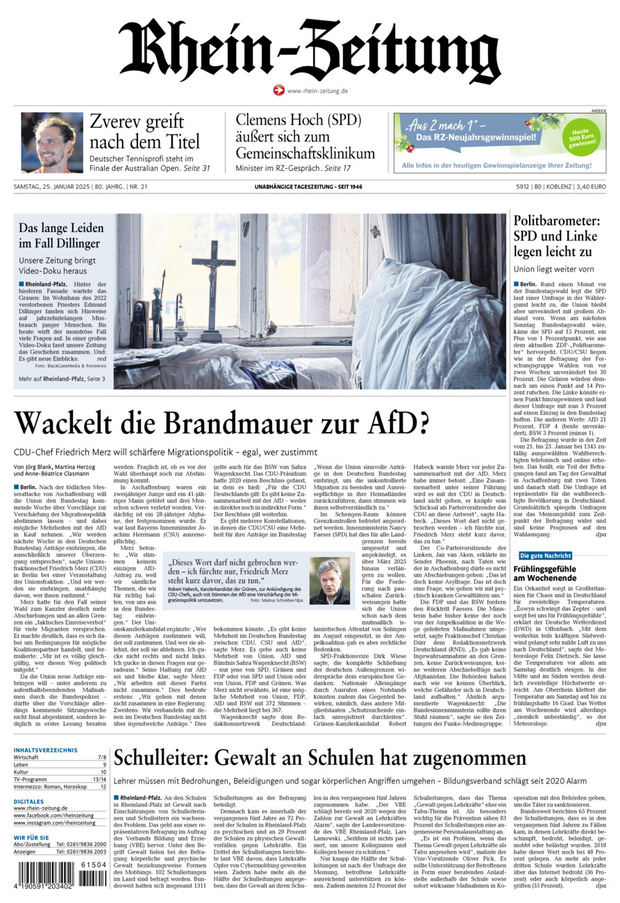 Rhein-Zeitung Koblenz & Region vom Samstag, 25.01.2025