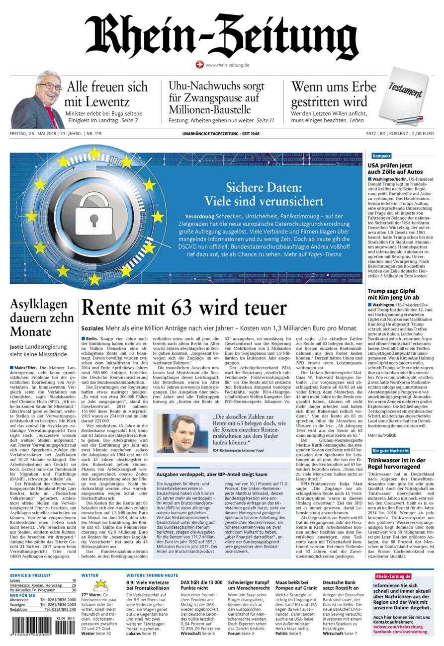 Rhein-Zeitung Koblenz & Region vom Freitag, 25.05.2018
