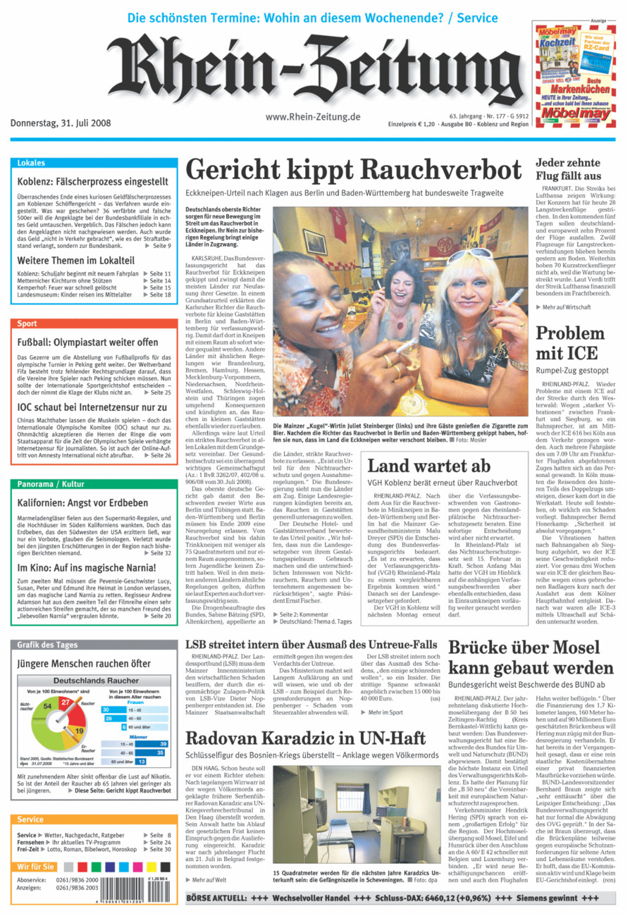 Rhein-Zeitung Koblenz & Region vom Donnerstag, 31.07.2008