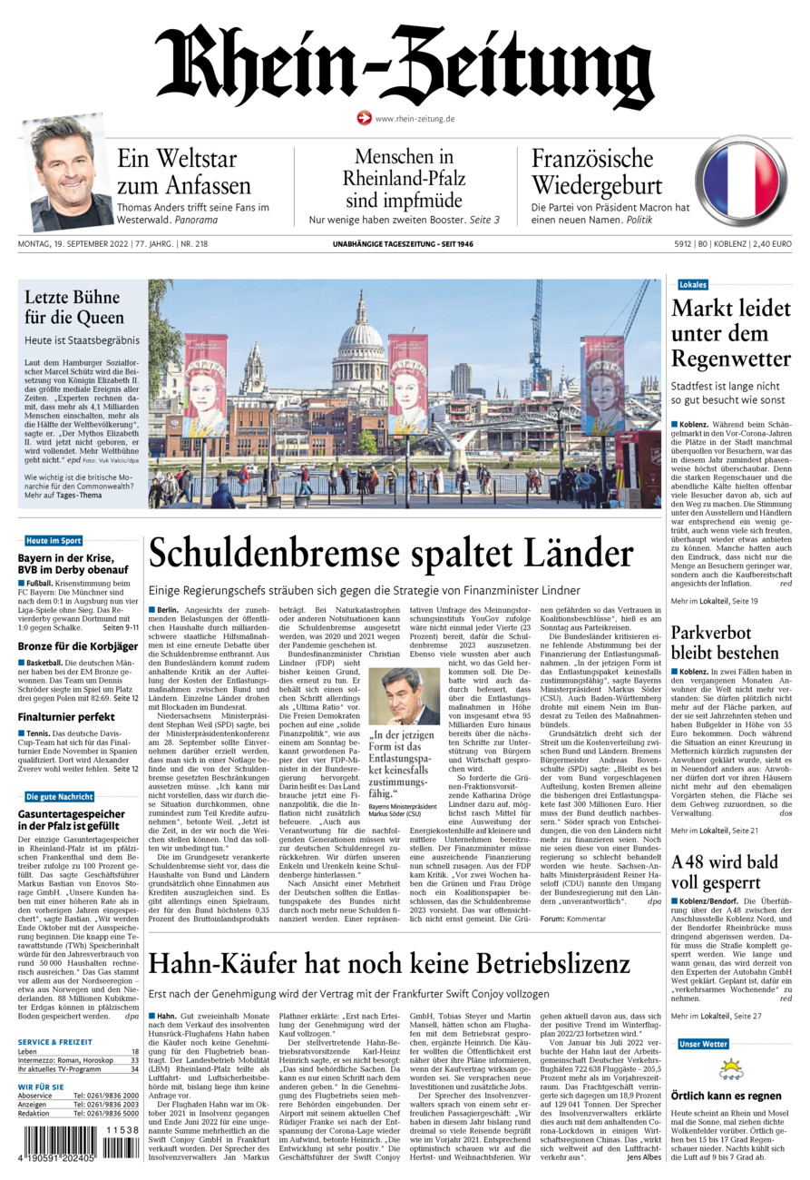 Rhein-Zeitung Koblenz & Region vom Montag, 19.09.2022