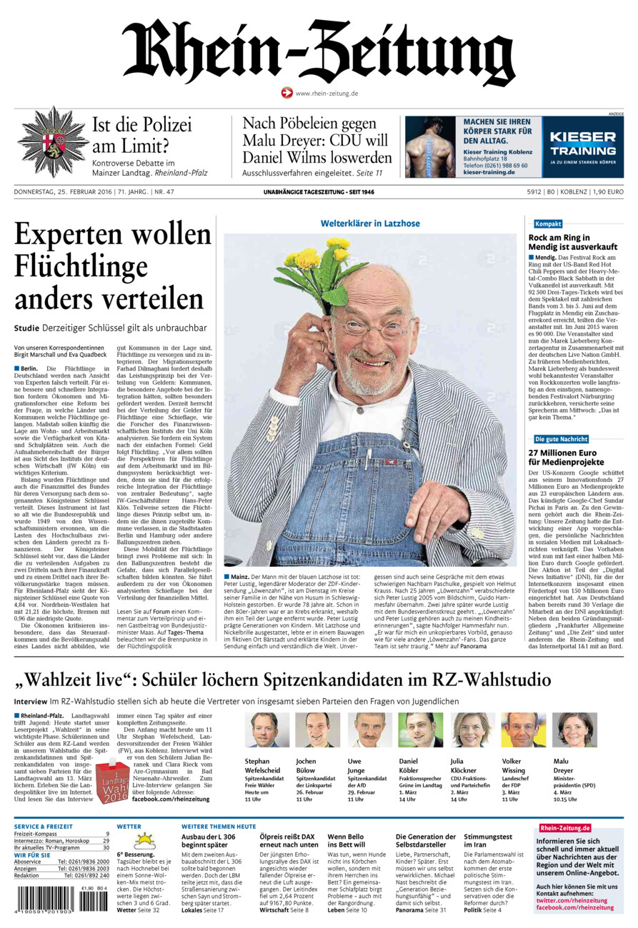 Rhein-Zeitung Koblenz & Region vom Donnerstag, 25.02.2016