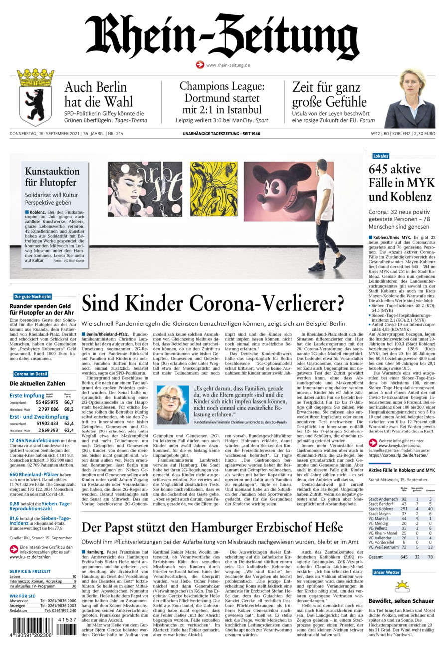 Rhein-Zeitung Koblenz & Region vom Donnerstag, 16.09.2021
