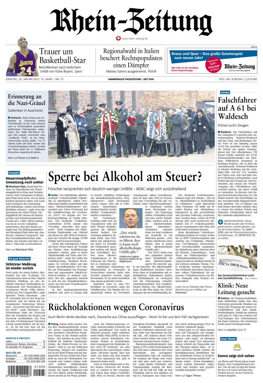 Rhein-Zeitung Koblenz & Region vom Dienstag, 28.01.2020