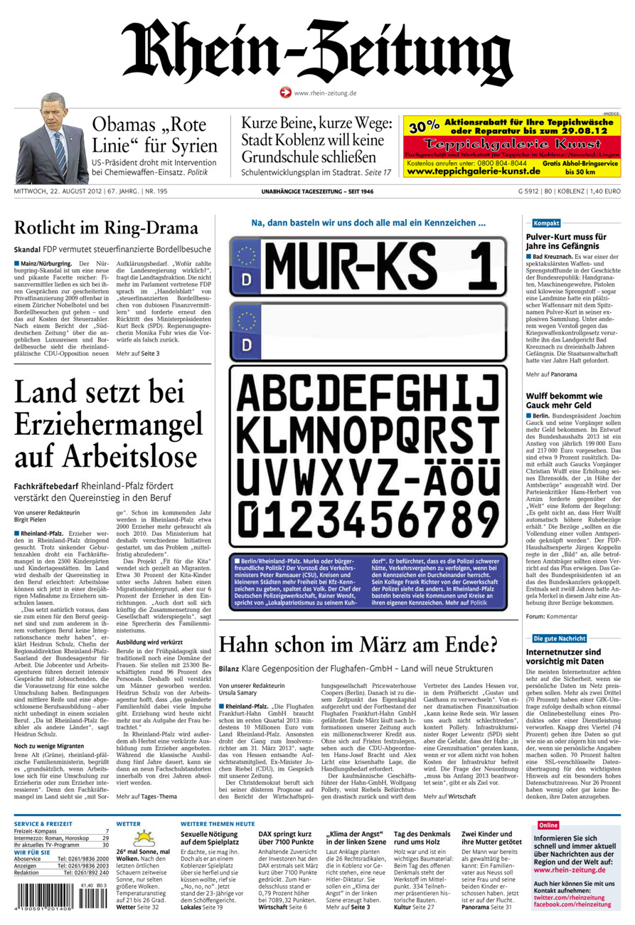 Rhein-Zeitung Koblenz & Region vom Mittwoch, 22.08.2012