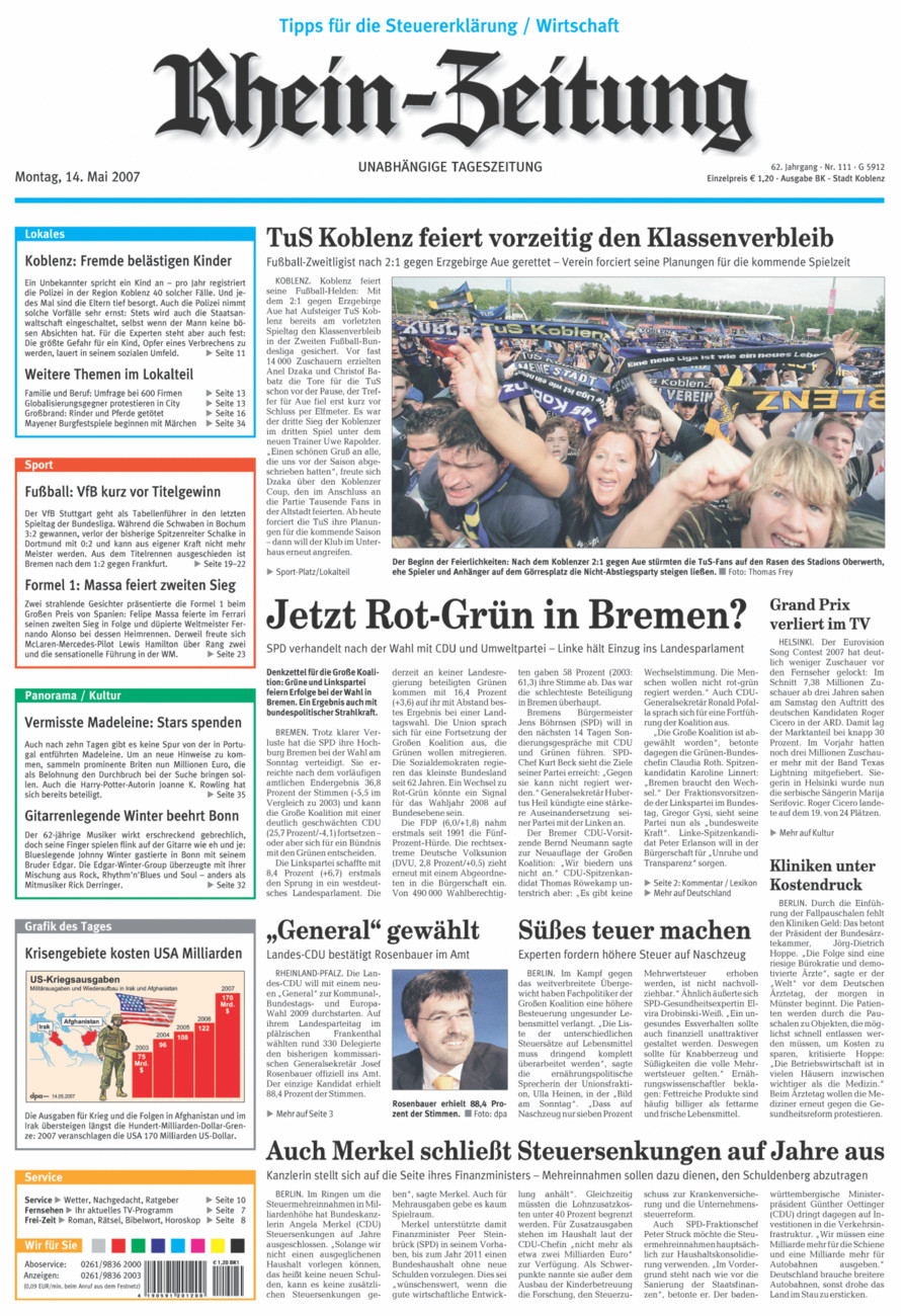 Rhein-Zeitung Koblenz & Region vom Montag, 14.05.2007