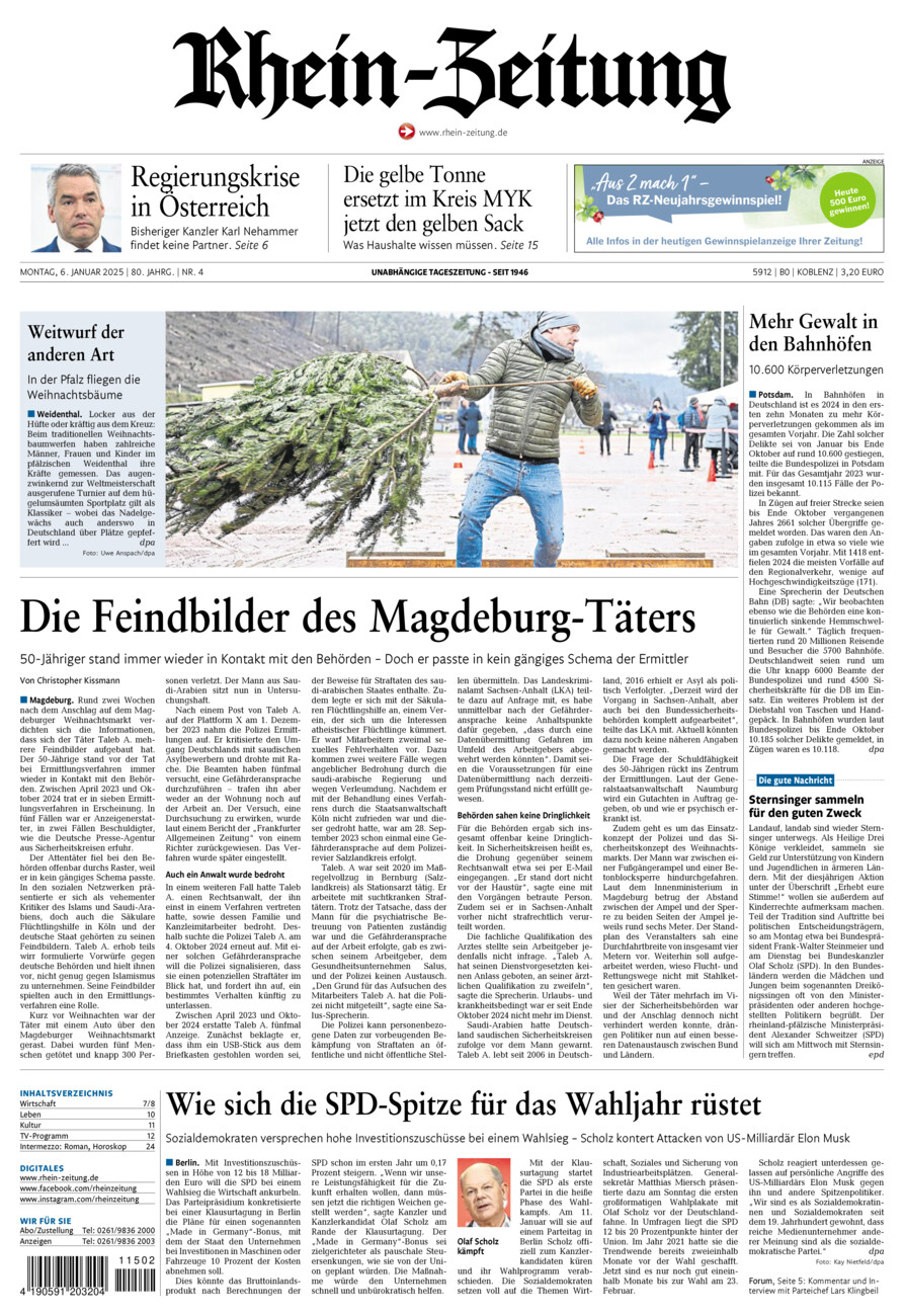 Rhein-Zeitung Koblenz & Region vom Montag, 06.01.2025