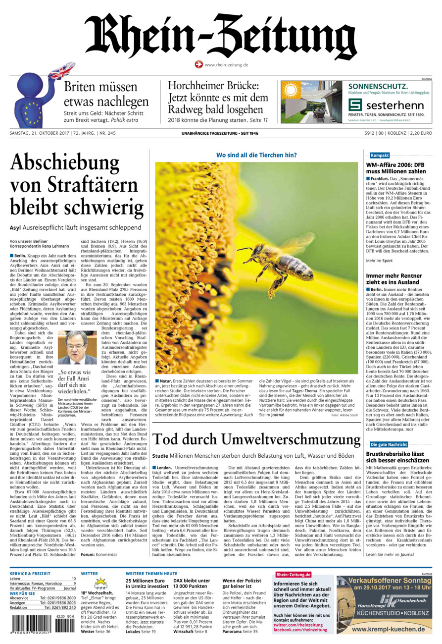 Rhein-Zeitung Koblenz & Region vom Samstag, 21.10.2017