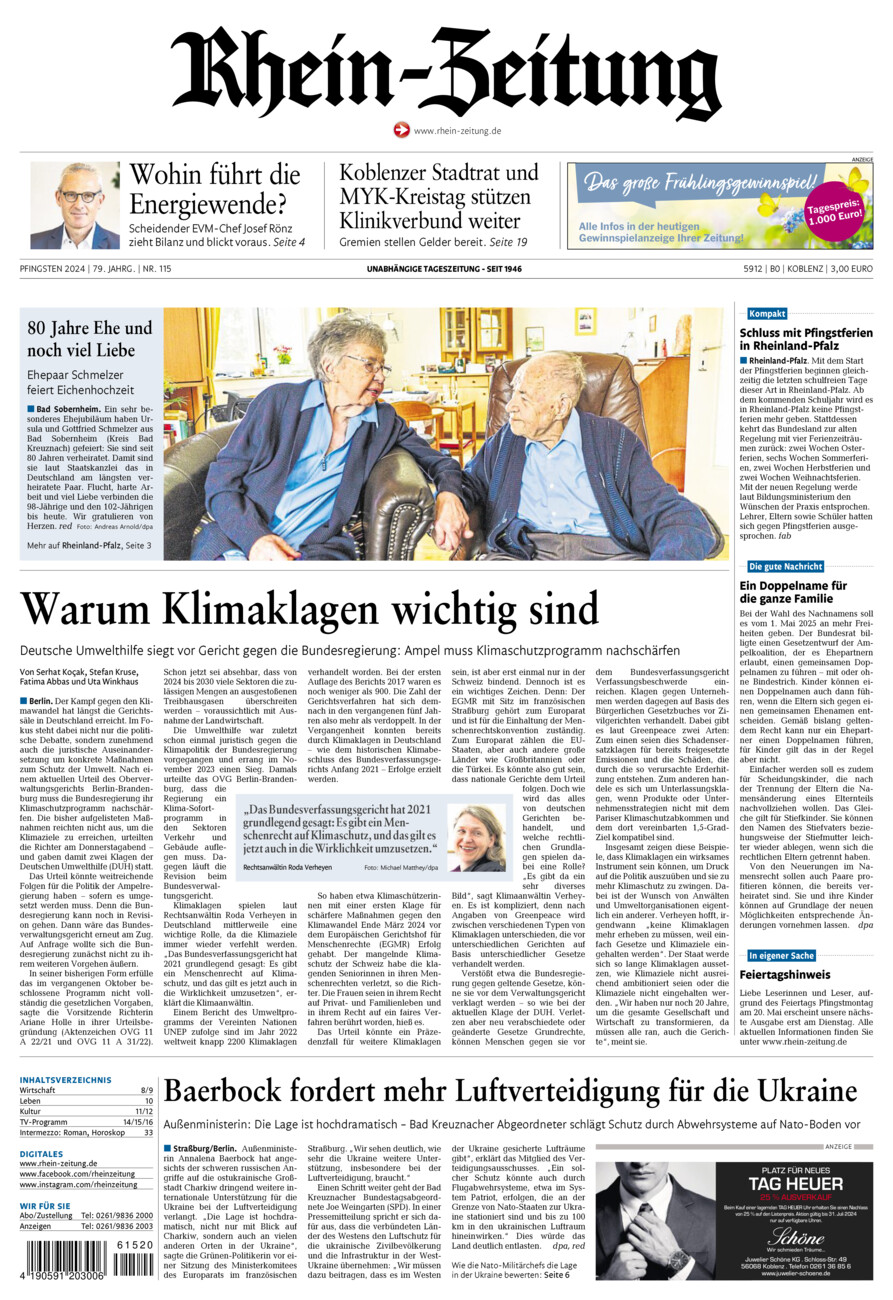Rhein-Zeitung Koblenz & Region vom Samstag, 18.05.2024