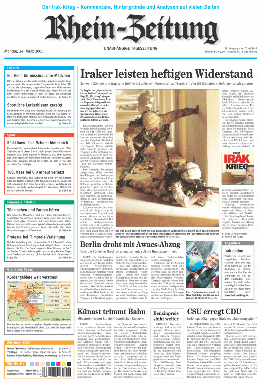 Rhein-Zeitung Koblenz & Region vom Montag, 24.03.2003