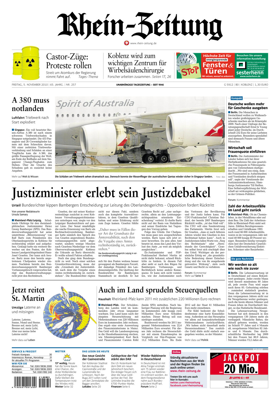 Rhein-Zeitung Koblenz & Region vom Freitag, 05.11.2010