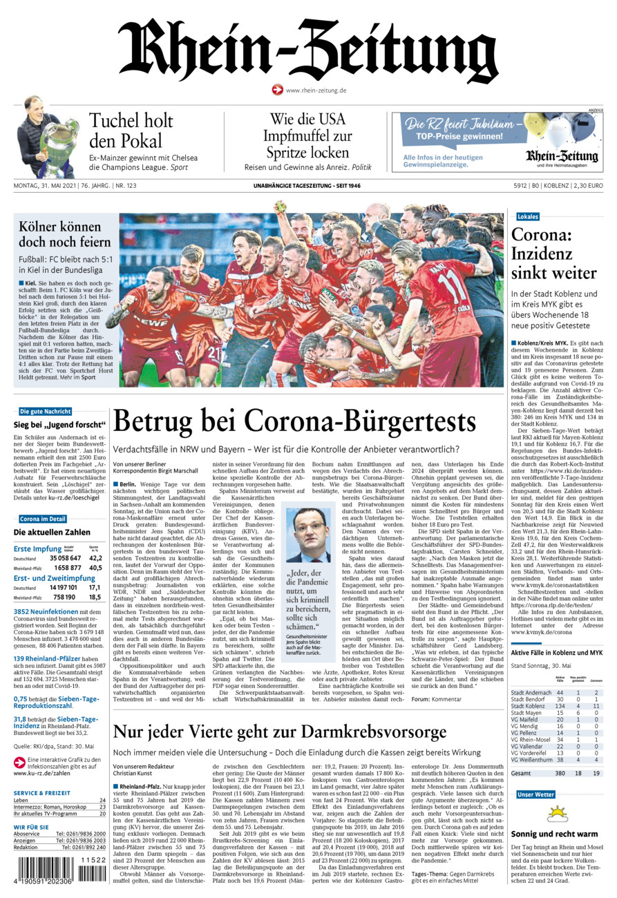 Rhein-Zeitung Koblenz & Region vom Montag, 31.05.2021