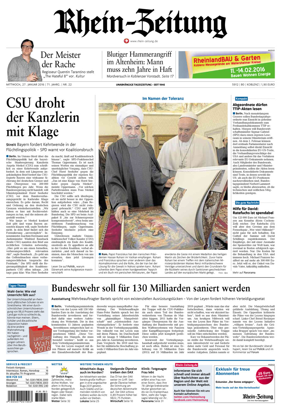 Rhein-Zeitung Koblenz & Region vom Mittwoch, 27.01.2016